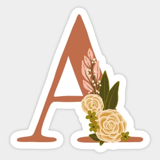 Floral Monogram Letter A Sticker